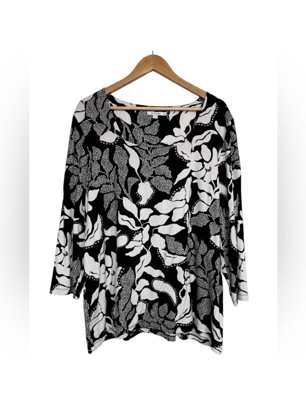 Chico's Touch Of Cool™ Floral Square Neck Tee Black and White Size XXL
